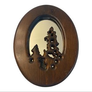 Vintage 1970s Wooden Tree Forest Mirror